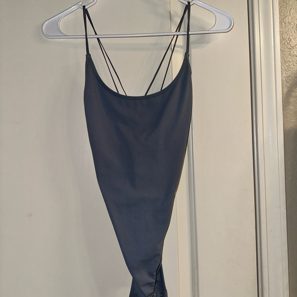 Blue Strappy Open Back Bodysuit